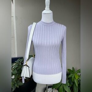 ☘️ Mango Ribbed Knit Long Sleeve Top in Lilac/ Pastel Lavender, XL